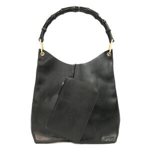 Gucci Bamboo Tote Leather Shoulder Bag Black